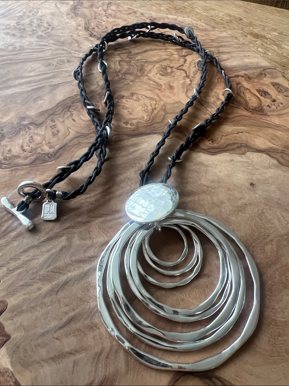 RLM SoHo Silver Concentric Ring Pendant on Black Braided Cord